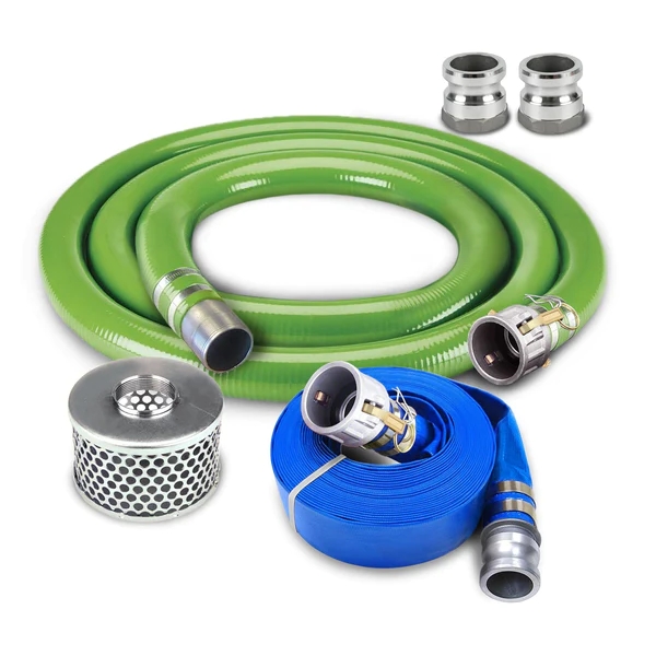 Taixu PVC 10 FT Suction Hose, 50 FT Discharge Hose, and Strainer Kit with Camlock Type C and MNPT Couplings